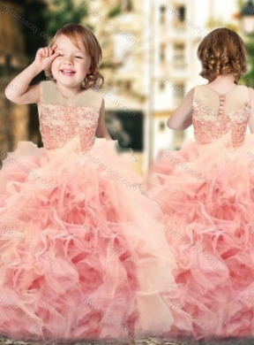 Wonderful Ruffled and Laced Girls Party Dress with See Through Scoop