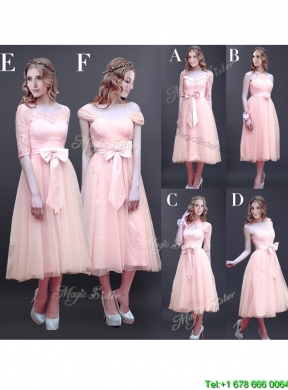 2016 Fashionable See Through Scoop Half Sleeves Bridesmaid Dress with Bowknot