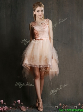 2016 Hot Sale Mini Length Tulle Bridesmaid Dress with Belt