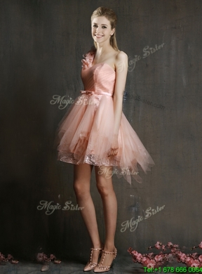 2016 Hot Sale Mini Length Tulle Bridesmaid Dress with Belt