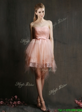 2016 Hot Sale Mini Length Tulle Bridesmaid Dress with Belt