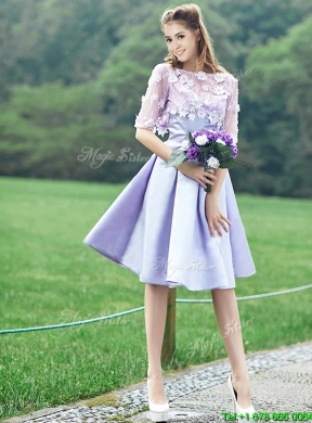 2016 New Style Bateau Half Sleeves Lavender Bridesmaid Dress with Appliques