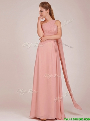 2016 Best Selling Chiffon Peach Long Bridesmaid Dress with Ruching
