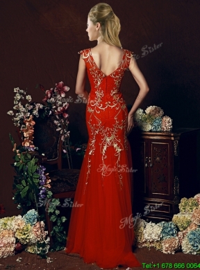 2016 Elegant Mermaid Red Bridesmaid Dress with Gold Sequined Appliques
