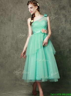 2016 Exclusive Hand Made Flowers Ankle Length Dama Dress in Apple Green