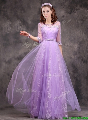 2016 Exclusive See Through Scoop Applique and Laced Bridesmaid Dress with Half Sleeves