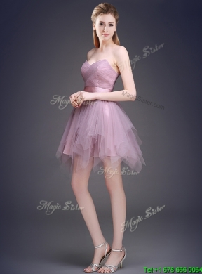 2016 Hot Sale Lavender Short Bridesmaid Dress with Ruffles and Belt