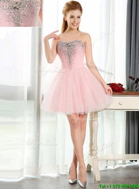 2016 Lovely Beaded and Sequined Short Bridesmaid Dress in Baby Pink