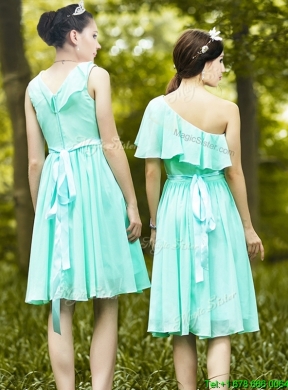 2016 Lovely Belted and Ruched Short Bridesmaid Dress in Apple Green