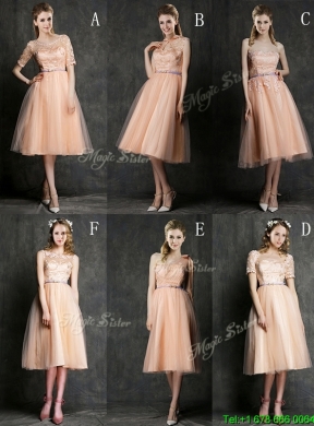 2016 Best Selling Sashed Peach Prom Dress in Knee Length