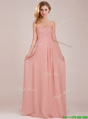 2016 Fashionable Empire Chiffon Ruched Long Dama Dress in Peach