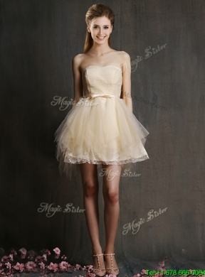 2016 Lovely Sweetheart Short Champagne Prom Dress with Belt and Ruffles