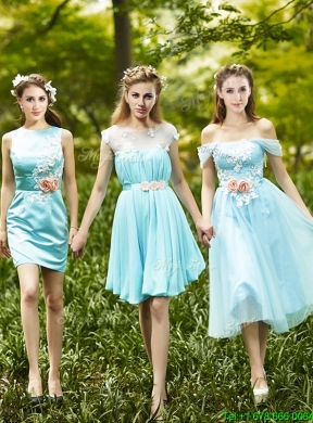 2016 Most Popular Light Blue Dama Dress with Appliques for Spring