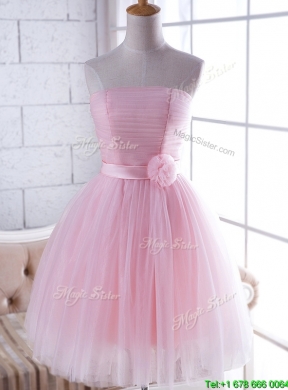 2016 New Arrivals Strapless Baby Pink Dama Dress with Handcrafted Flower