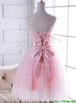 2016 New Arrivals Strapless Baby Pink Dama Dress with Handcrafted Flower