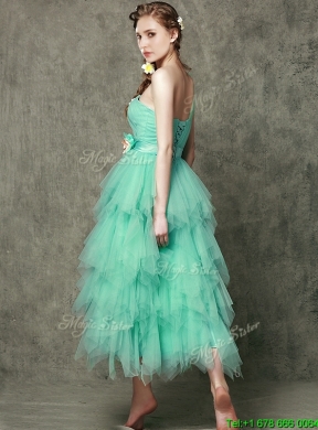 2016 Popular One Shoulder Prom Dress with Ruffled Layers and Hand Made Flowers