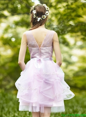 2016 See Through Scoop Short Prom Dress with Sashes and Ruffles