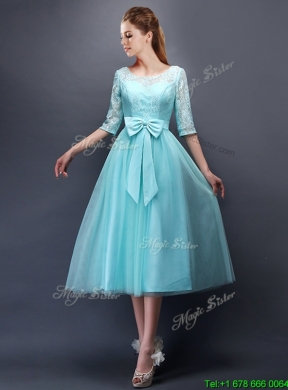 2016 Wonderful See Through Scoop Half Sleeves Prom Dress with Bowknot