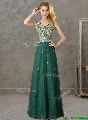 2016 Fashionable V Neck Long Prom Dress with Appliques and Beading