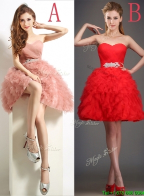 2016 Perfect Really Puffy Red Prom Dress with Beading and Ruffles