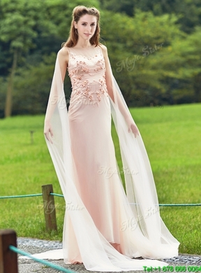 Beautiful Bateau Applique Decorated Bodice Bridesmaid Dress with Watteau Train