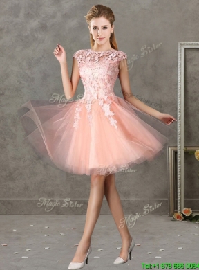 Beautiful Bateau Cap Sleeves Short Bridesmaid Dress with Lace