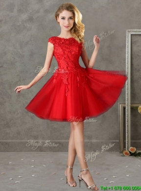 Beautiful Bateau Cap Sleeves Short Bridesmaid Dress with Lace