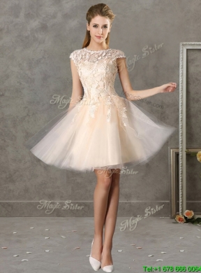 Beautiful Bateau Cap Sleeves Short Bridesmaid Dress with Lace