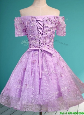 Beautiful Off the Shoulder Lilac Bridesmaid Dress with Appliques and Beading