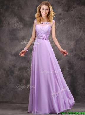 Beautiful See Through Applique and Laced Bridesmaid Dress in Lavender