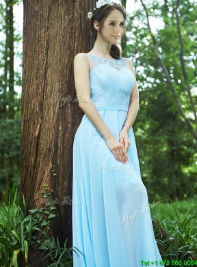 Beautiful See Through Scoop Appliques Bridesmaid Dress in Light Blue