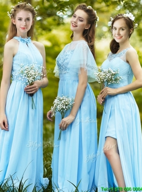 Beautiful See Through Scoop Appliques Bridesmaid Dress in Light Blue