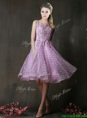 Beautiful See Through Beaded and Applique Bridesmaid Dress in Lavender