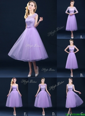 Cheap Cap Sleeves Lavender Bridesmaid Dress with Lace and Appliques