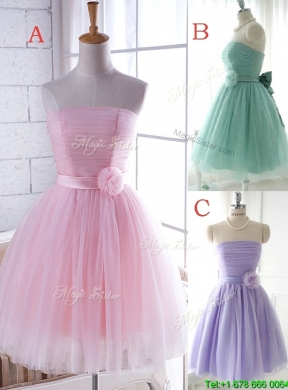 Cheap Handcrafted Flower Tulle Lavender Bridesmaid Dress with Strapless