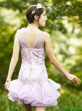 Cheap Laced and Ruffled Short Bridesmaid Dress in Lavender