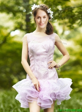 Cheap Laced and Ruffled Short Bridesmaid Dress in Lavender