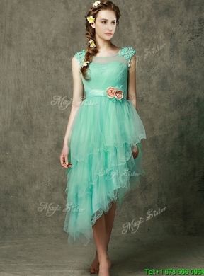 Cheap See Through Scoop Dama Dress with Appliques and Hand Made Flowers