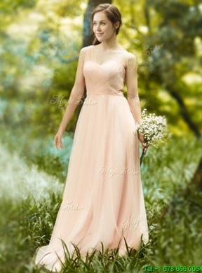 Beautiful Floor Length Tulle Prom Dress in Peach