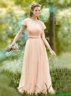 Beautiful Floor Length Tulle Prom Dress in Peach