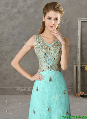 Cheap Beaded and Applique V Neck Bridesmaid Dress in Apple Green