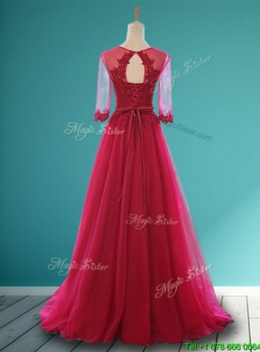 Cheap Scoop Appliques and Belt Dama Dress in Wine Red