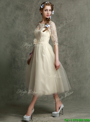 Cheap See Through Scoop Half Sleeves Dama Dress with Hand Made Flowers and Lace