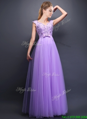 Cheap V Neck Tulle Dama Dress with Beading and Bowknot