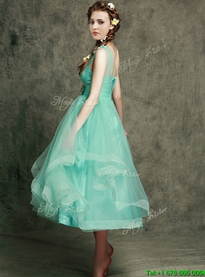 See Through Straps Prom Dress with Appliques and Hand Made Flowers