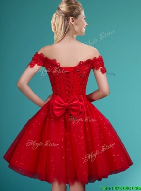 Wonderful Off the Shoulder Cap Sleeves Dama Dress with Beading and Bowknot