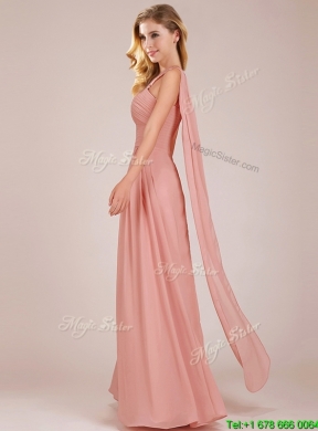 Elegant Empire One Shoulder Ruched Peach Long Mother Dress