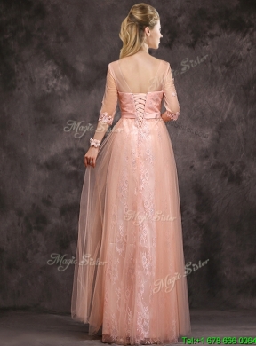 Exquisite See Through Applique and Laced Long Mother Dress in Peach