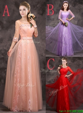 Exquisite See Through Applique and Laced Long Mother Dress in Peach