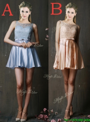 Fashionable Light Blue Short Prom Dress with Lace and Belt